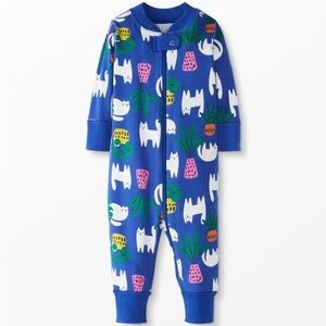 Hanna Andersson Blue Baby Zip Sleeper with Fun Animal and Plant Design